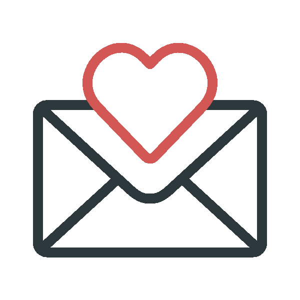 Umriss eines Briefumschlags mit einem Herz darüber, das einen Liebesbrief oder eine zärtliche Nachricht symbolisiert.